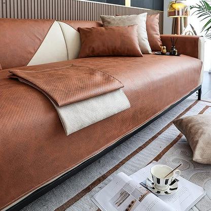 Faux Leather Waterproof Couch Sofa Cover Vintage PU Sectional Couch Cover Non - Image 4