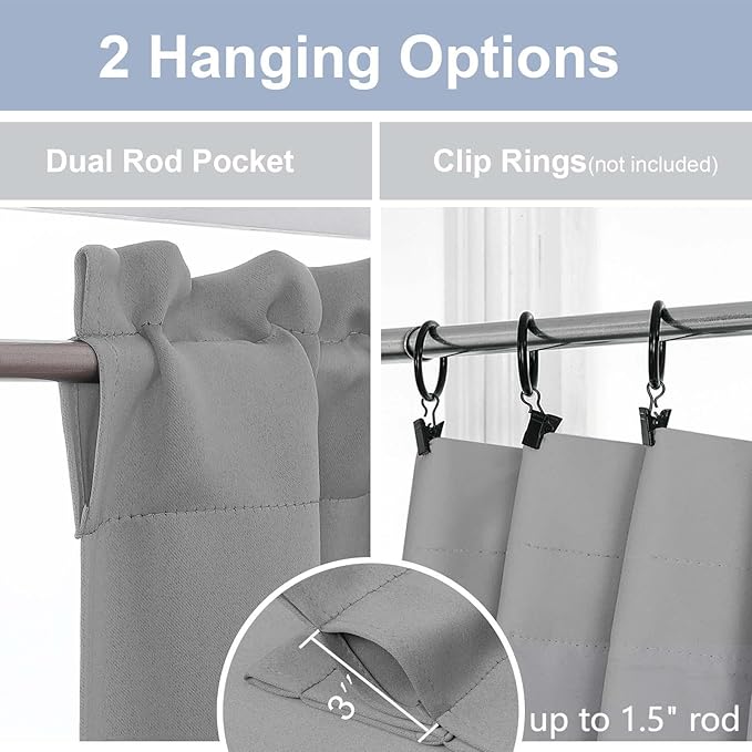 Chyhomenyc Silver Grey Short Blackout Curtains 24 Inch Length, Small Kitchen - Image 5