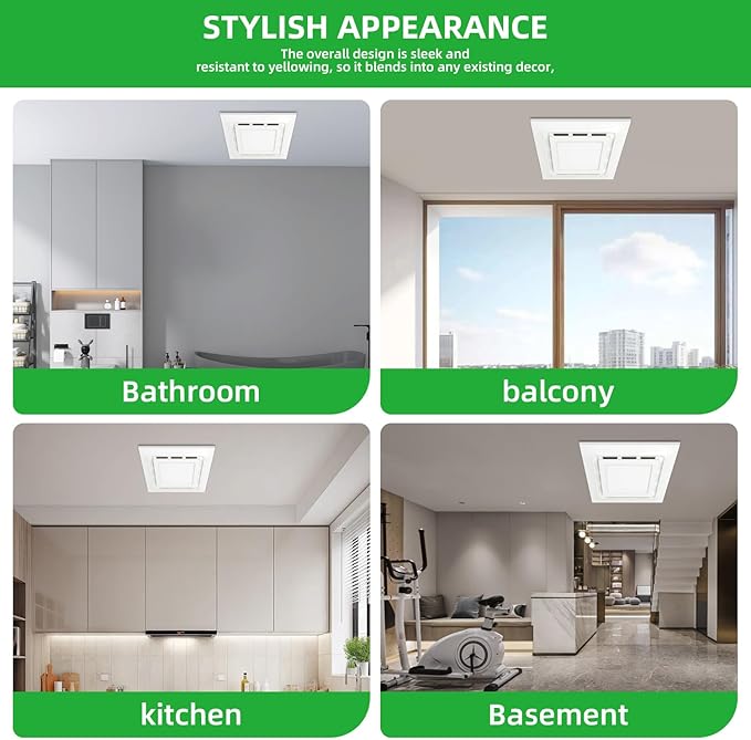 12" Exhaust Fan with Light, 144 CFM Silent Exhaust Fan with 6500K 12W LED Light - Image 4