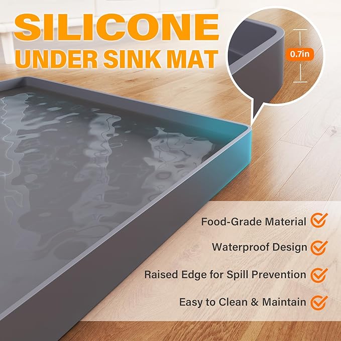 FLATO Waterproof Under Sink Mat 31" x 19" Shelf Liner - Image 2