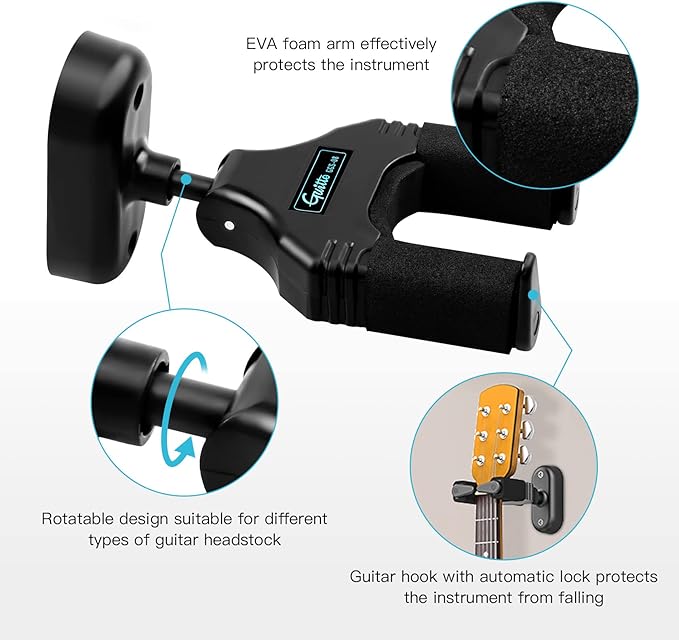 GUITTO Guitar Wall Mount Hanger, Guitar Stand Auto Gravity Lock Guitar Holder - Image 3