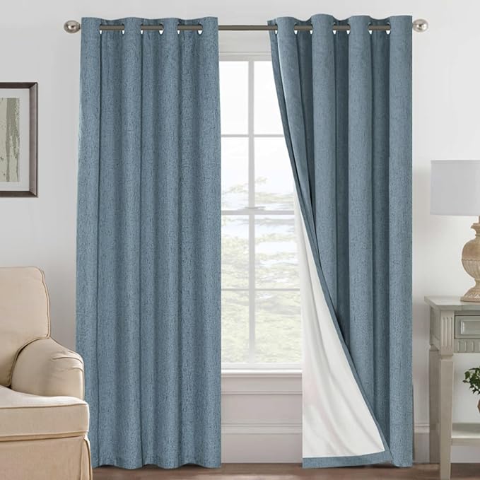 H.VERSAILTEX Linen Blackout Curtains 84 Inches Long 100% Blackout Thermal by HVERSAILTEX