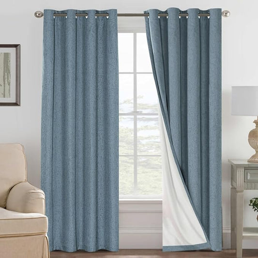 H.VERSAILTEX Linen Blackout Curtains 96 Inches Long 100% Blackout Thermal by HVERSAILTEX