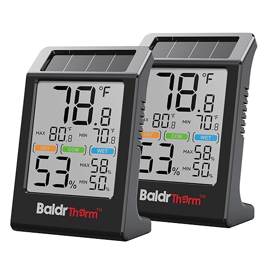 BaldrTherm Room Thermometer Indoor Humidity Meter Solar Powered by BaldrTherm