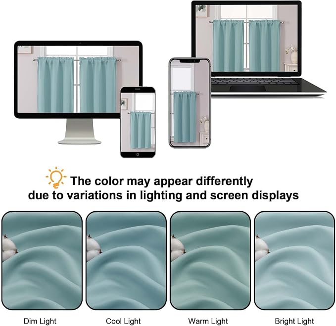 Chyhomenyc Short Aqua Curtains 30 Inch Length, Small Kitchen Curtain Rod Pocket - Image 7
