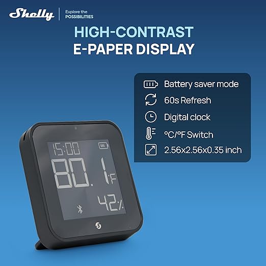 Shelly BLU H&T Display ZB Black, E-Paper Display, Home Assistant, Google Home - Image 3
