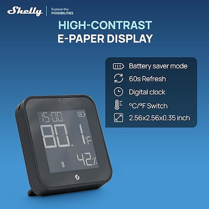 Shelly BLU H&T Display ZB Black, E-Paper Display, Home Assistant, Google Home - Image 3