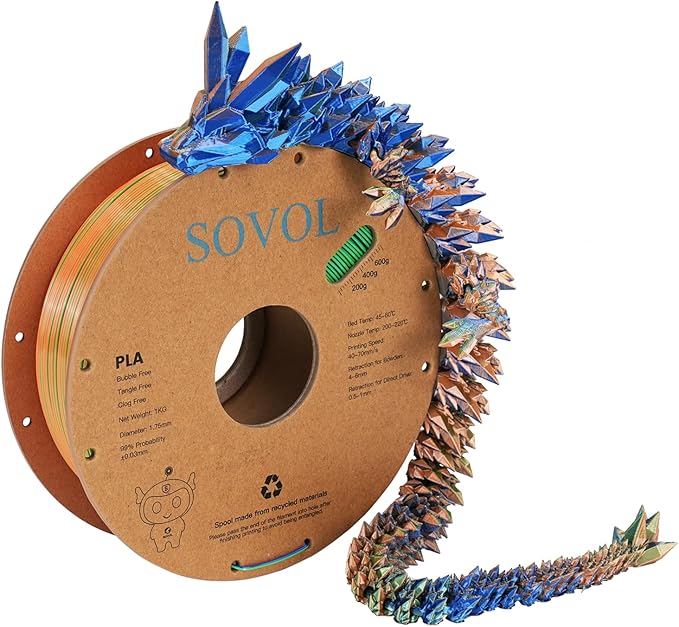 Sovol PLA Filament Silk Tri Color Co-Extrusion 1.75mm, 3D Printer Filament 1kg/ by Sovol
