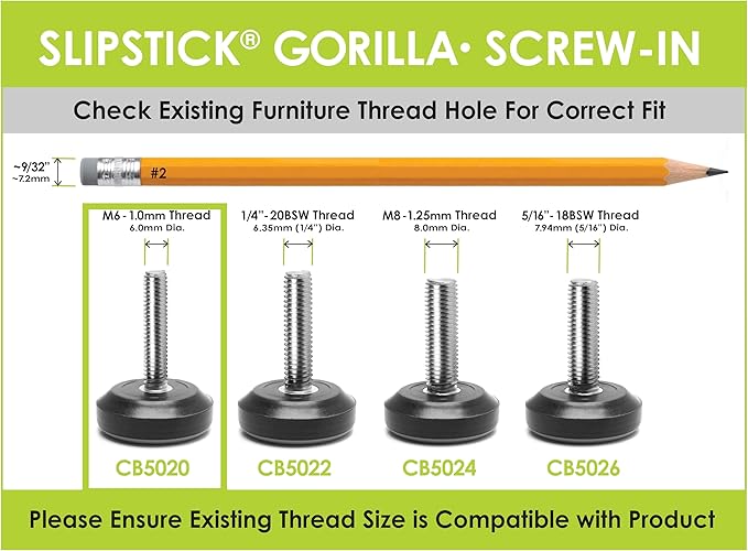 Slipstick Gorilla Outdoor Adjustable Furniture Levelers Weatherproof Screw in - Image 6