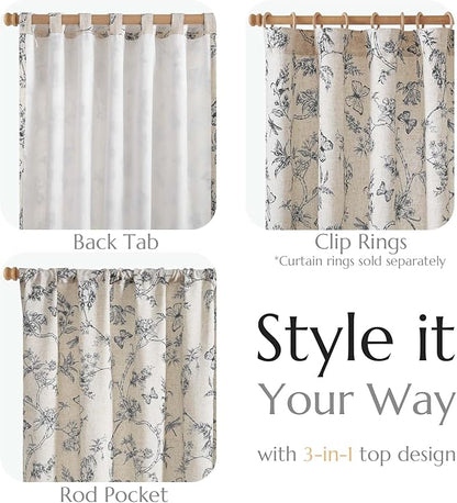 jinchan Floral Curtains Lined Linen Blend Curtain - Image 3