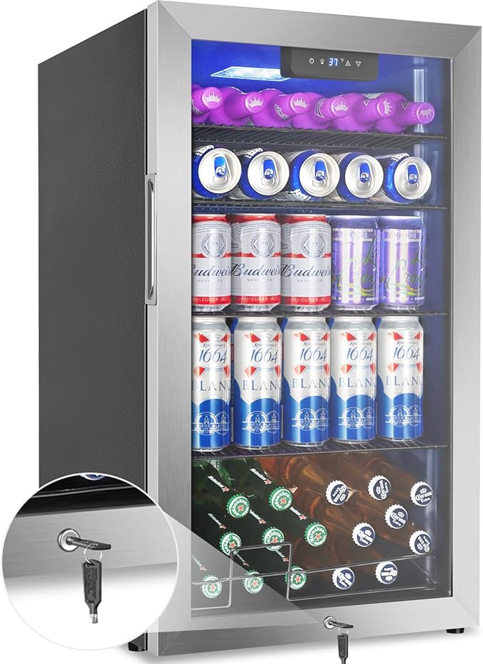 128 Cans Beverage Refrigerator Cooler, 3.2 Cu.Ft Mini Drink Fridge Glass Door by Velieta-SpecialistinFridge