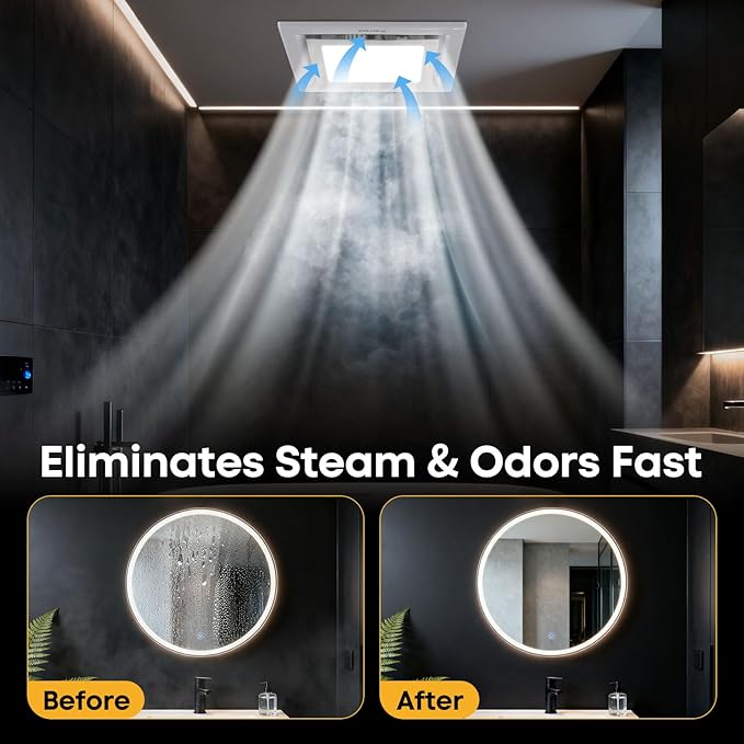 Bathroom Exhaust Fan with Light 10" Ultra Quiet 1.0 Sones, Exhaust Fan Mounting - Image 2