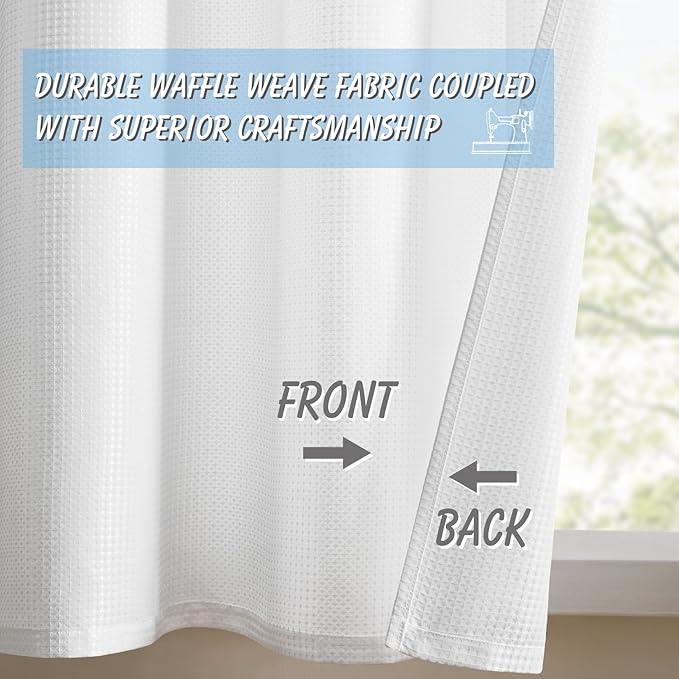 Home Queen White Waffle Bathroom Window Curtains, Water Repellent Rod Pocket - Image 9
