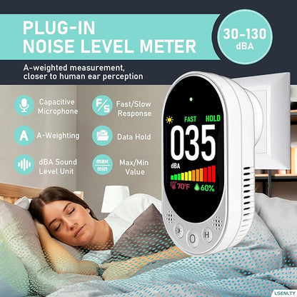 Decibel Meter Plug-in Wall, 30-130dB Sound Level Meter, Data - Image 2