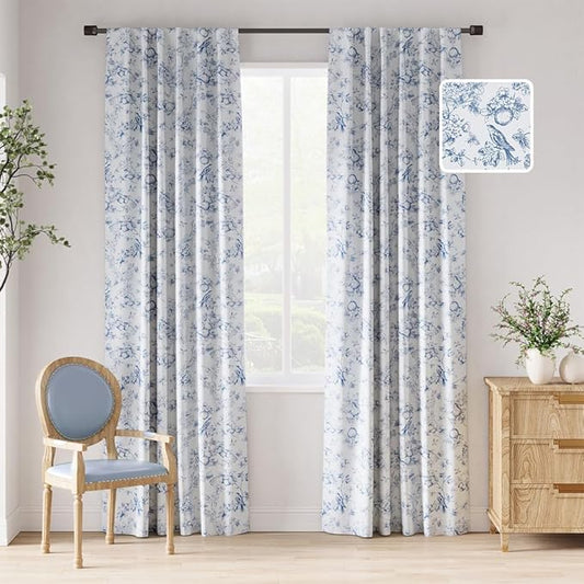 jinchan 95% Blackout Floral Curtains 84 Inches Long, Printed Flower Blue by JINCHAN
