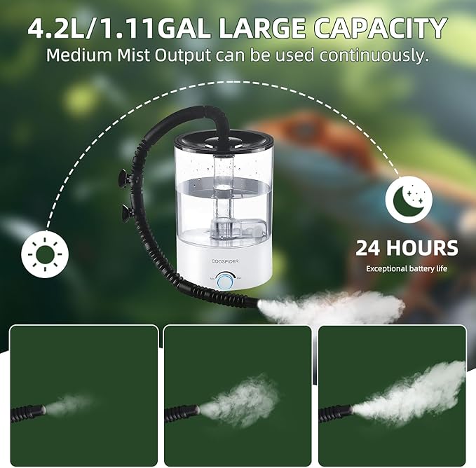 Coospider 4.2L Top Fill Reptile Humidifier, Fogger Mister - Image 4