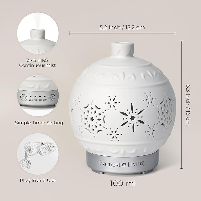 Earnest Living Christmas Ball Essential Oil Diffuser White Ceramic 100 ml - Image 2