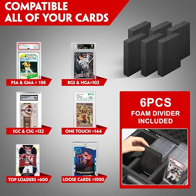 Graded Card Storage Box, Trading Cards Slab Carrying Case, 6 Row Hard Sports - Image 3
