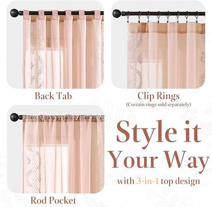 jinchan Belrose Winslow Pink Sheer Curtains 84 Inch - Image 7