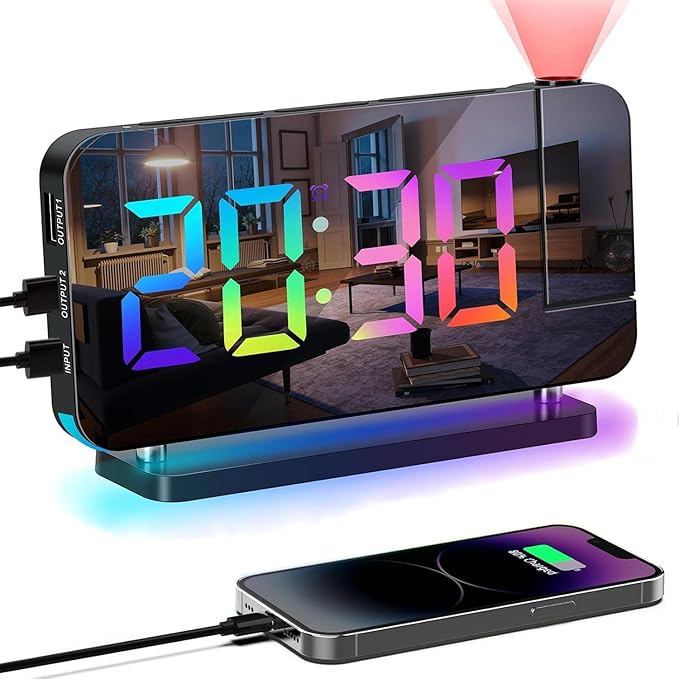 Projection Alarm Clock for Bedroom Ceiling, RGB Digital Clocks Radio by Hanaix