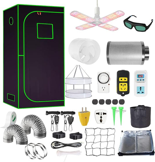 3.3x3.3FT Grow Tent Kit, Complete High Reflective Mylar Indoor Grow Tent + LED by iMeshbean