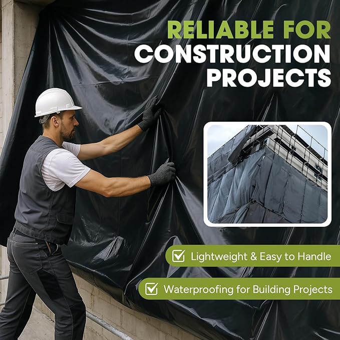 10 Mil Black Plastic Sheeting 2.5x100 FT – UV Protection Poly Sheeting - Image 5