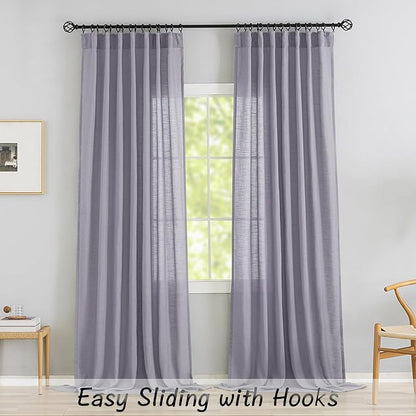 Lilac Purple Linen Back Tab Curtains 96 Inches Long 2 Panels Set - Image 2