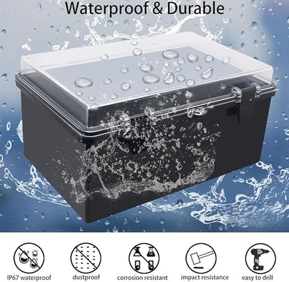 Junction Box, Hinged Black Clear Cover IP67 Waterproof ABS Project Box - Image 2