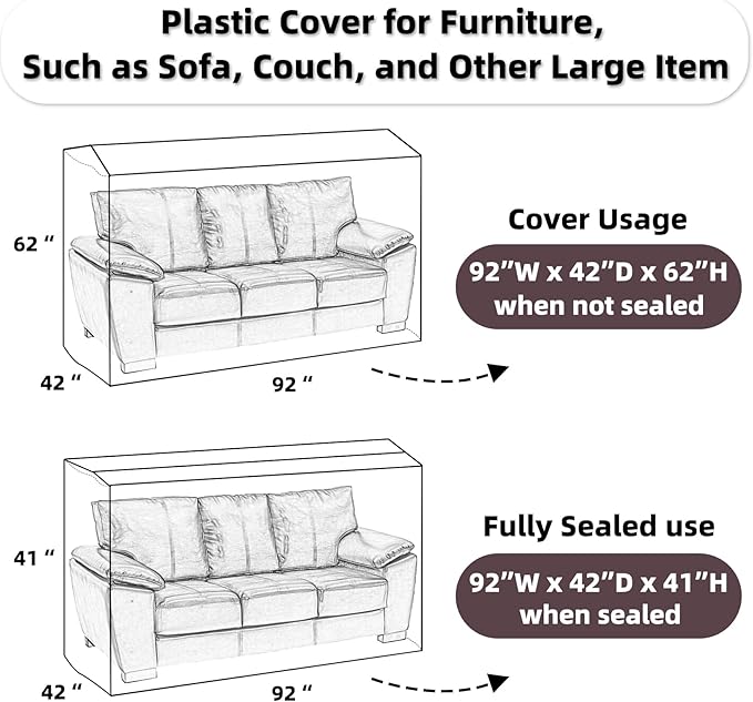 Yotelab Plastic Couch Cover for Moving, Sofa Bag Cover Protector, Furniture - Image 2