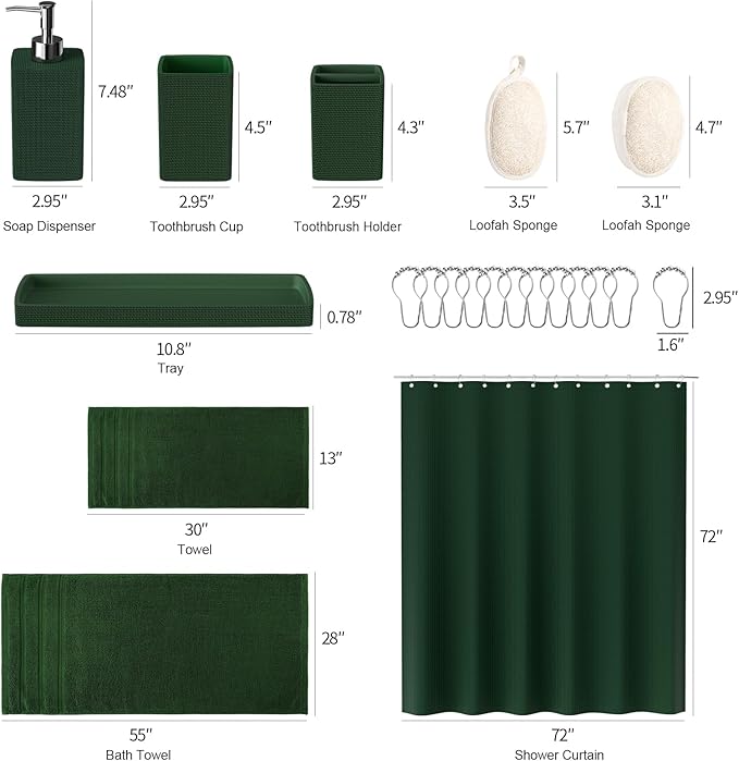 Resin Green Bathroom Set, Dark Green Bathroom Accessories Set - Image 8