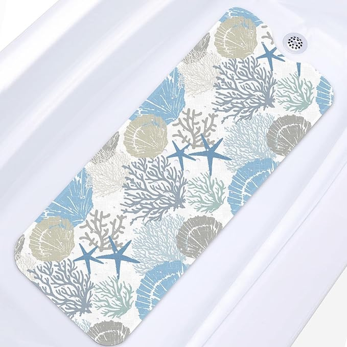 Sea Shells Coral Seashell Bath Mat Non Slip, Starfish Underwater 40X16 Inch by Britown