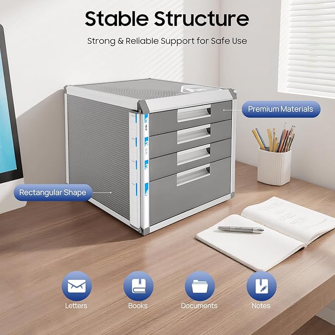 Metal Drawer Box, 4 Drawers Drawer Box luminium Alloy File Organiser, File - Image 3