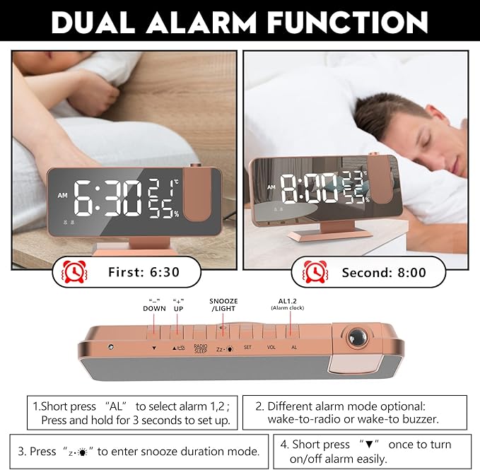 Projection Digital Alarm Clock for Bedrooms, Alarm Clock Radio on Ceiling - Image 4