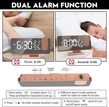 Projection Digital Alarm Clock for Bedrooms, Alarm Clock Radio on Ceiling - Image 4