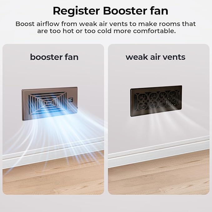 Quiet Register Booster Fan Fits 4" x 10" Register Holes, 10-Speed Smart Heating - Image 2