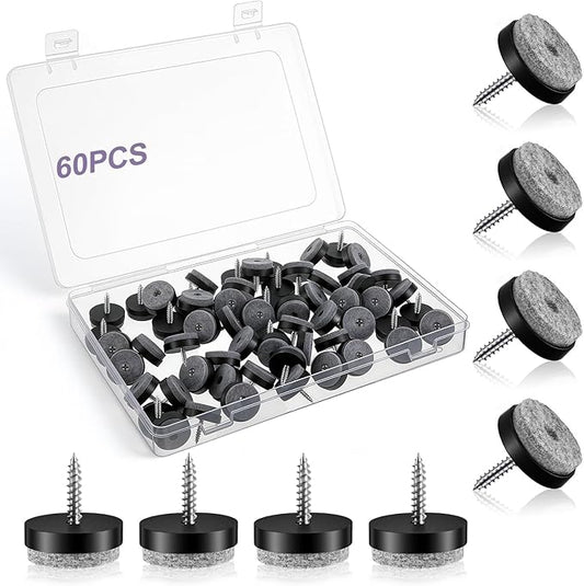 60 Pcs Black Screw on Furniture Felt Pads Kit, 0.8 Inch Non Slip Furniture Pads by Unknown