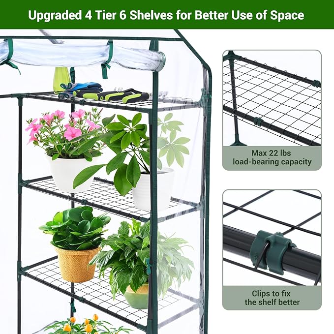 Ohuhu Small Greenhouse for Outdoors: 4 Tiers 6 Shelves Walk-in Indoor Green - Image 3