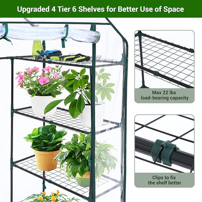 Ohuhu Small Greenhouse for Outdoors: 4 Tiers 6 Shelves Walk-in Indoor Green - Image 3