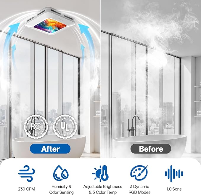 Bathroom Exhaust Fan with Light Humidity Sensor, Bathroom Fan with Humidity - Image 7