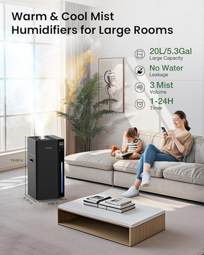 Mifasol Warm and Cool Mist Humidifier Large Room, 5.3Gal/20L Humidifiers - Image 2