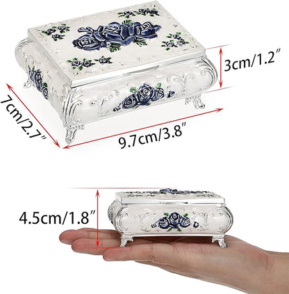 Hipiwe Vintage Metal Jewelry Box Small Treasure Chest Case Trinket Organizer - Image 5