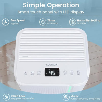 COSTWAY 32 Pints Dehumidifier for Home, 2000 Sq.Ft Portable Dehumidifier for - Image 3