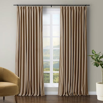 TWOPAGES Luxury Velvet Curtain Pinch Pleated Hazelnut Curtain 84 inch Long by TWOPAGES
