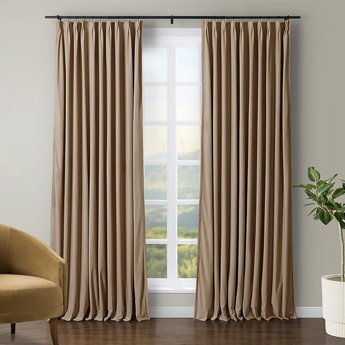 TWOPAGES Luxury Velvet Curtain Pinch Pleated Hazelnut Curtain 108 inch Long by TWOPAGES