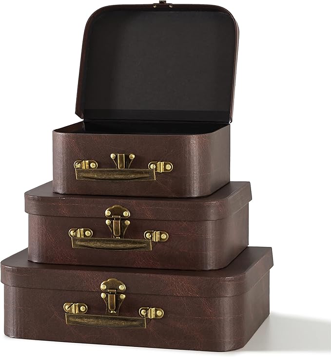 SLPR Paperboard Suitcases Set of 3, Nesting Luggage Decorative Mache Boxes by SLPR