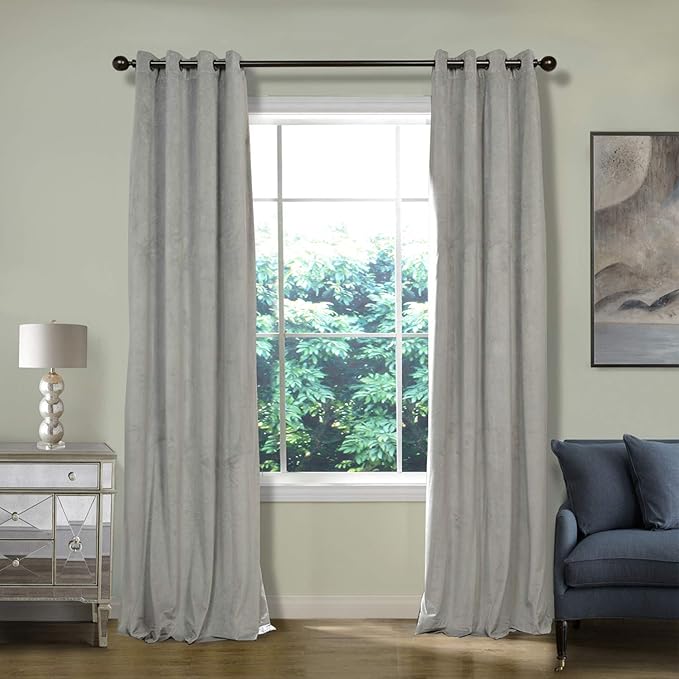 ChadMade Extra Wide Blackout Lined Premium Velvet Curtain Silver Grey 120Wx102L by ChadMade