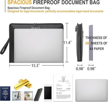 Fireproof Document Bag with Lock，15"×11" Fireproof Money Bag，with Zipper and - Image 3