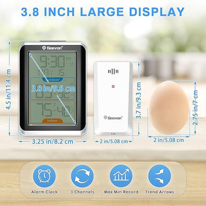 Geevon Wireless Indoor/Outdoor Thermometer & Hygrometer, Digital Temperature & - Image 2