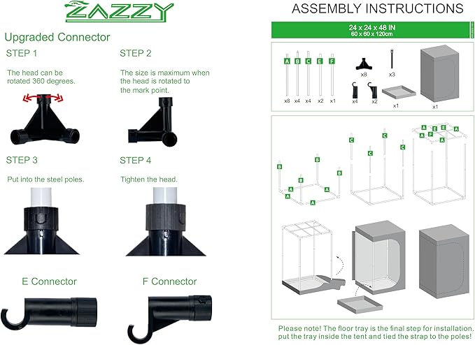 zazzy 2x2 Grow Tent 24"x24"x48"600D Mylar Hydroponic Indoor Plant Grow Tents - Image 9