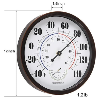 Indoor Outdoor Thermometer Wall Large Numbers Thermometer No Battery 12" - Image 3